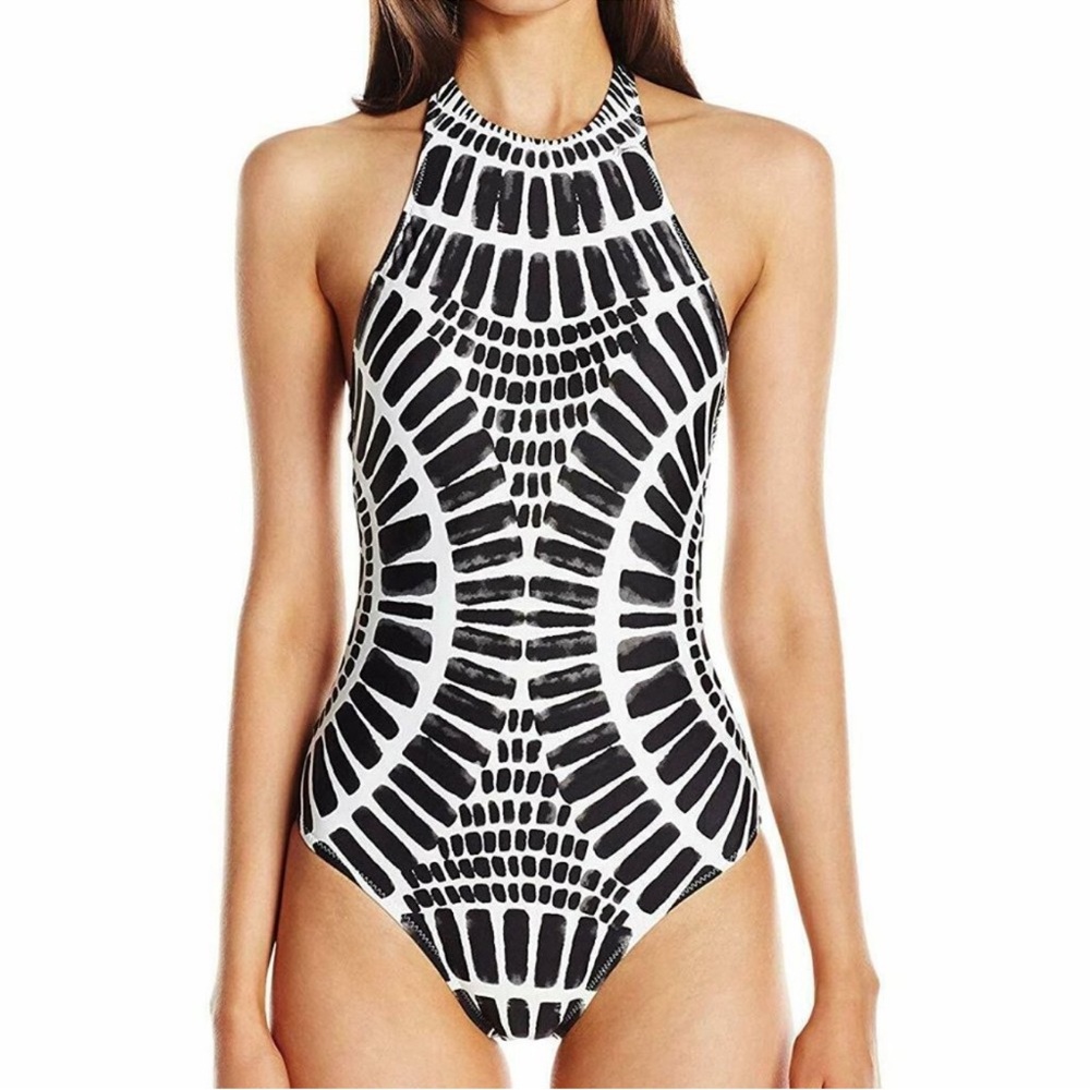 TRINA TURK "Algiers" high neck halter one piece Swimsuit 12 animal zebra print - Picture 4 of 15